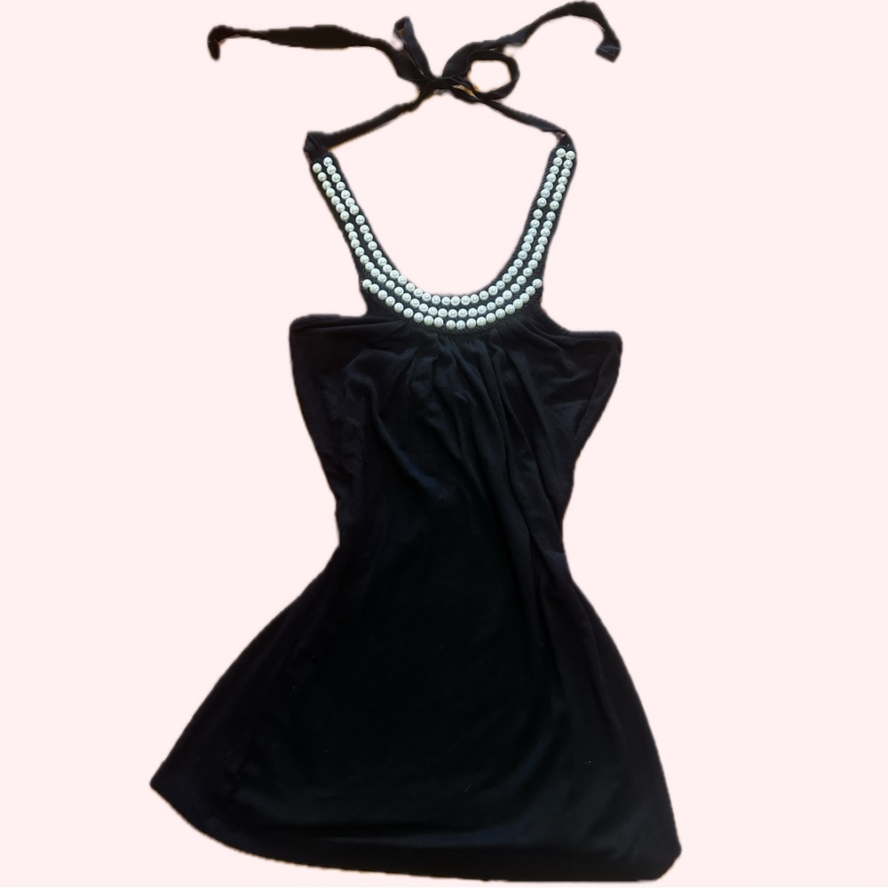 Wet Seal Black Halter Top with Pearl Accents